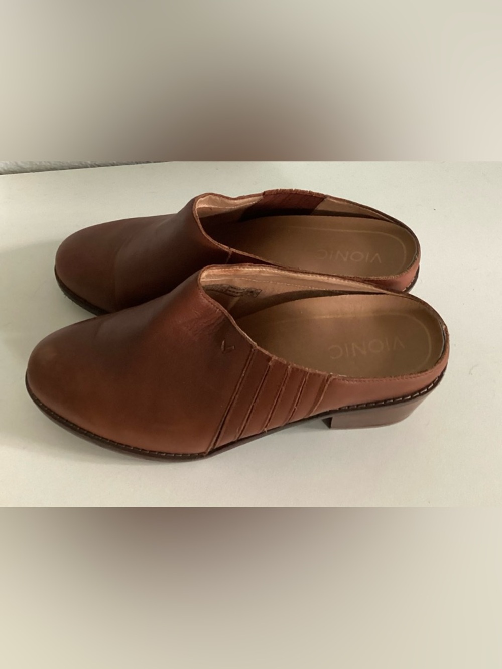 Vionic Brown Leather Slip-On Clogs